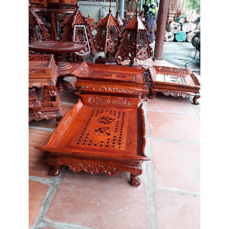 Khay trà gỗ kiểu tai cuốn gỗ hương đỏ